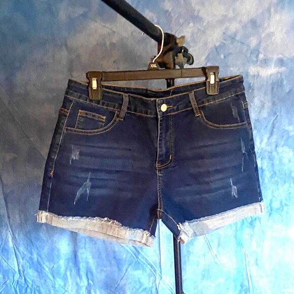 None Pants - Denim Blue Women's Shorts, 2XL, 3J-129B003